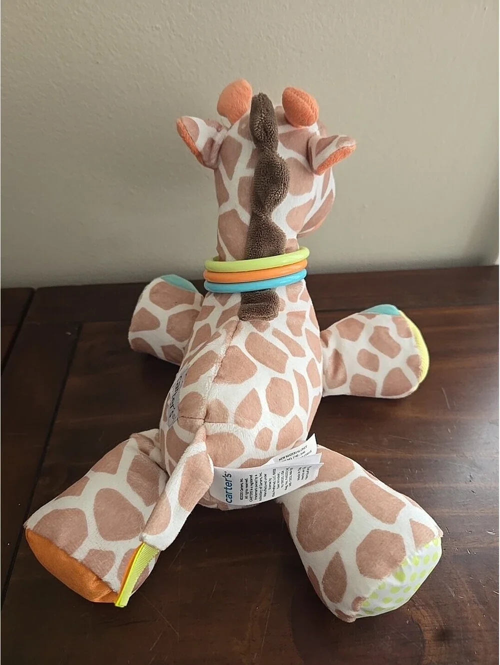 Carters Stuffed Plush Giraffe Orange Brown Tan Crinkle Rattle Teething Ring 10